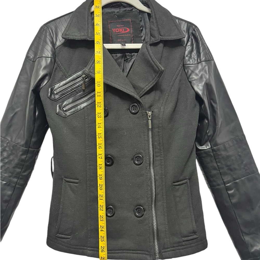 YOKI WOMENS BLACK FLEECE AND FAUX LEATHER JACKET COAT SIZE SMALL - Picture 6 of 13